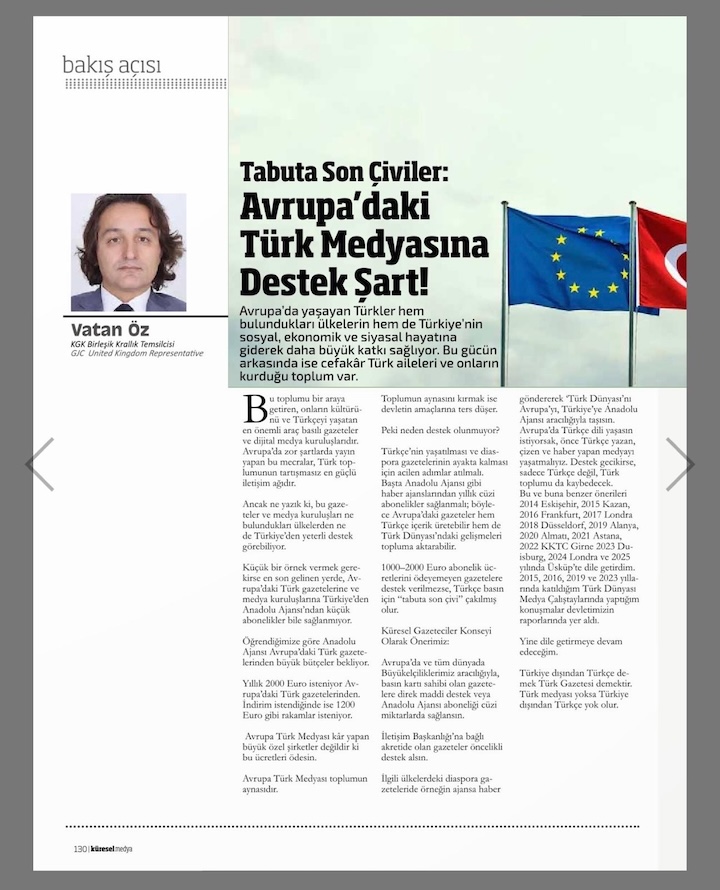 Vatan Öz, Küresel Medya Dergisi’nin